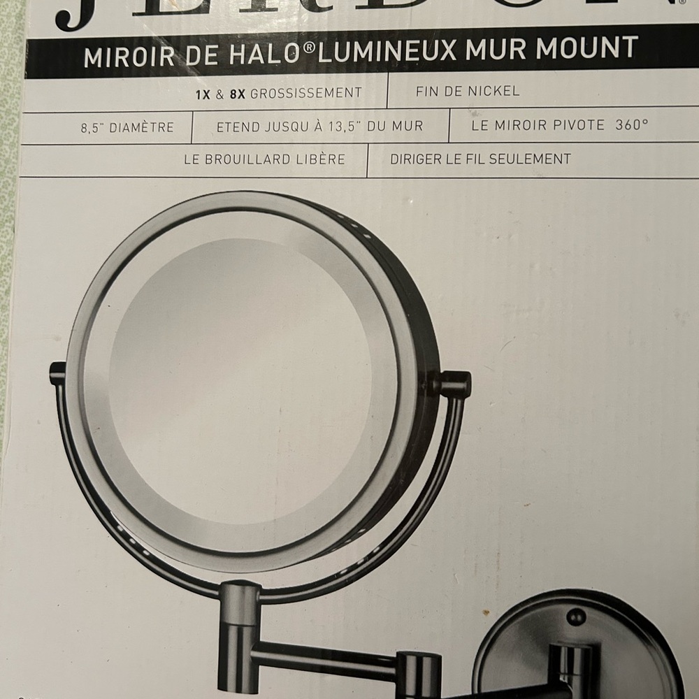 Nickel Wall Mount Mirror with Halo Light